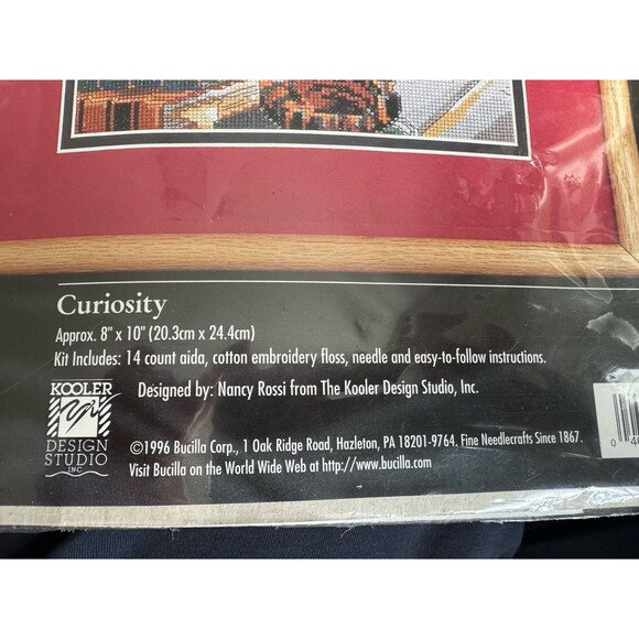 Vintage Bucilla Counted Cross Stitch Kit "Curiosity" Cat Kitty Bookshelf 41487 - Picture 7 of 7